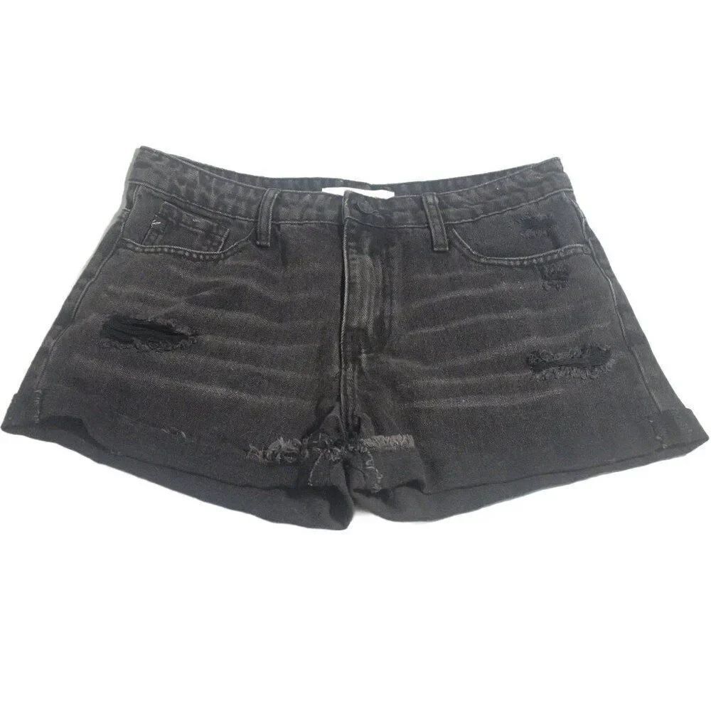 KanCan Black Denim Distressed Shorts Size Medium